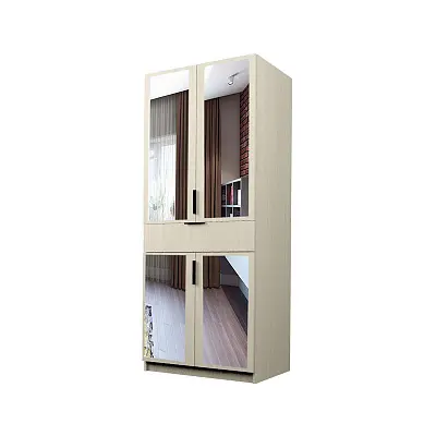 картинка Шкаф ЭКОН распашной 2-х дверный с ящиком с полками с 2-мя зеркалами от магазина КУПИ КУПЕ